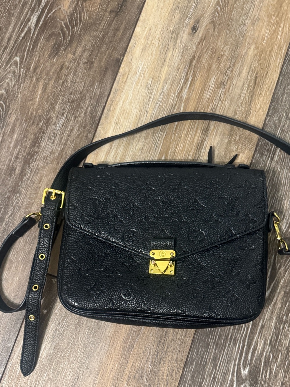 Louis Vuitton Black Embossed Crossbody Bag with Gold Hardware